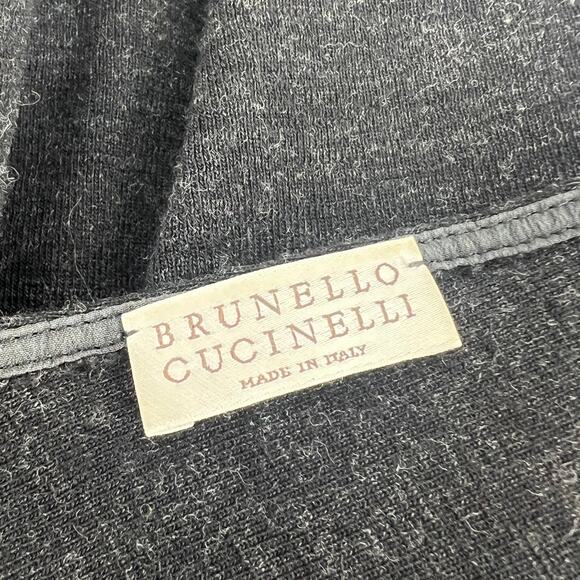 Brunello Cucinelli Monili Trim Virgin Wool Low Back Long Sleeve Top Dark Gray - Picture 7 of 11